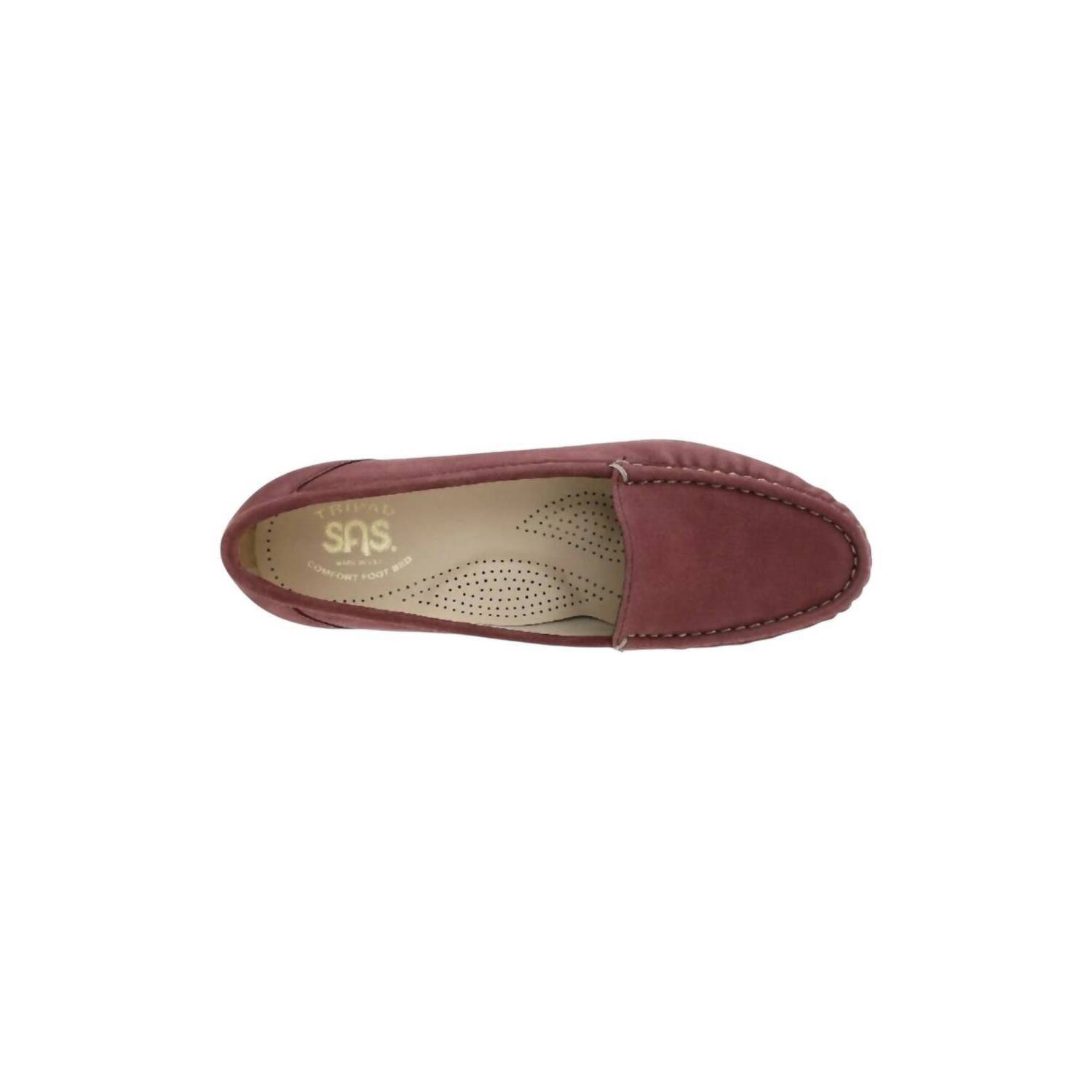 New Sas Women's Simplify Slip On Loafer In Wine Nubuck